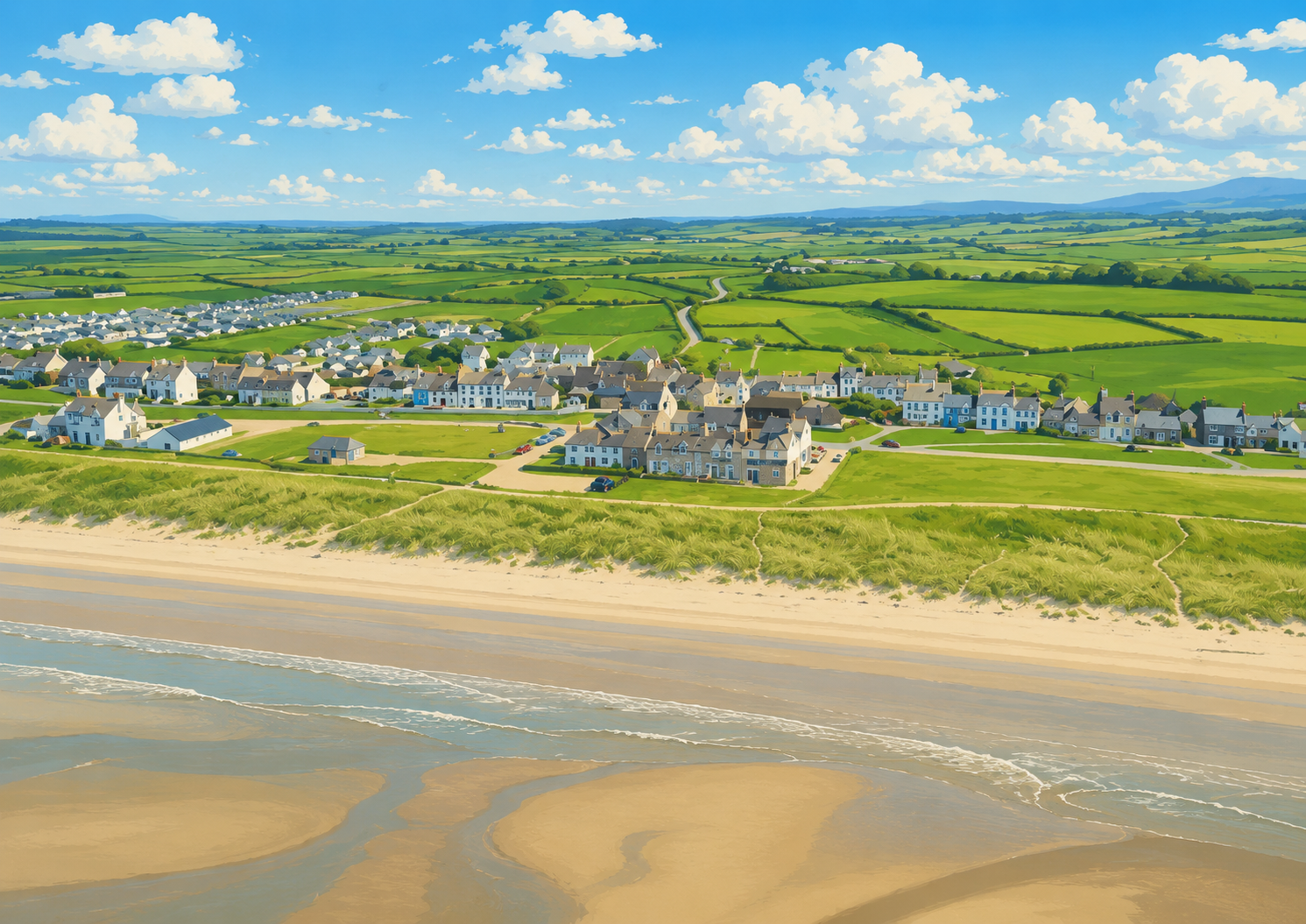 Aerial view of Allonby beach